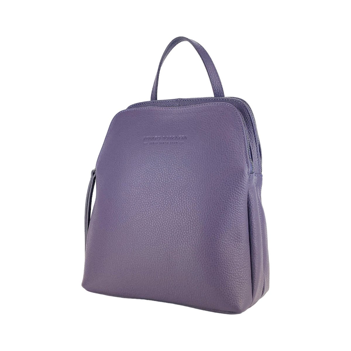 RB1018Y | Echt leren damesrugzak met dubbel compartiment, gemaakt in Italië, met verstelbare schouderbanden. Gunmetal metalen accessoires - Paarse kleur - Afmetingen: 26 x 30 x 14,5 cm