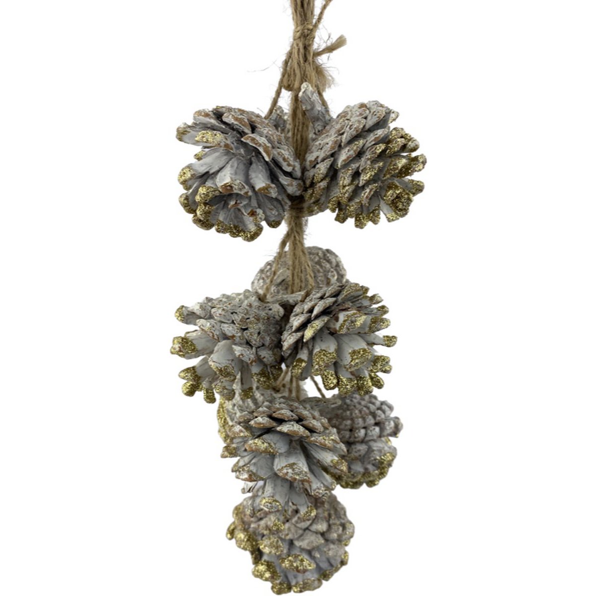 Colgante piña - Oro cepillo | 35cm | Decoración navideña natural | Decoración de piñas en cuerda de yute | Oro