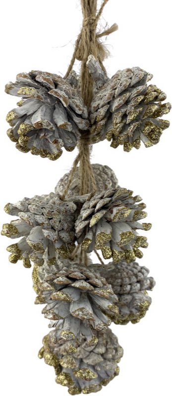 Tannenzapfen-Anhänger - Goldpinsel | 35cm | Natürliche Weihnachtsdekoration | Tannenzapfendekor auf Jutekordel | Gold