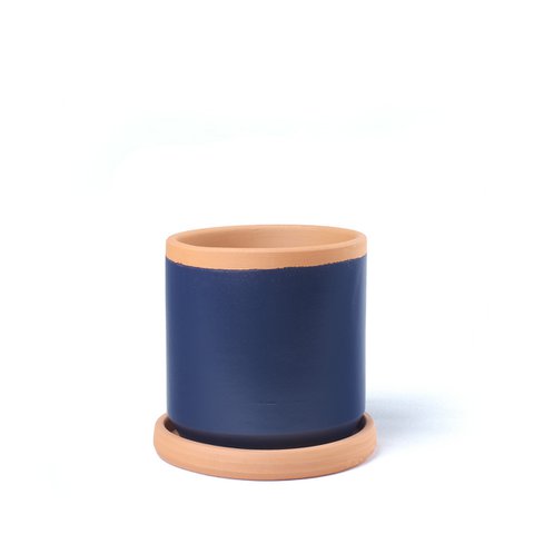 Terracotta night blue pot XS with plate