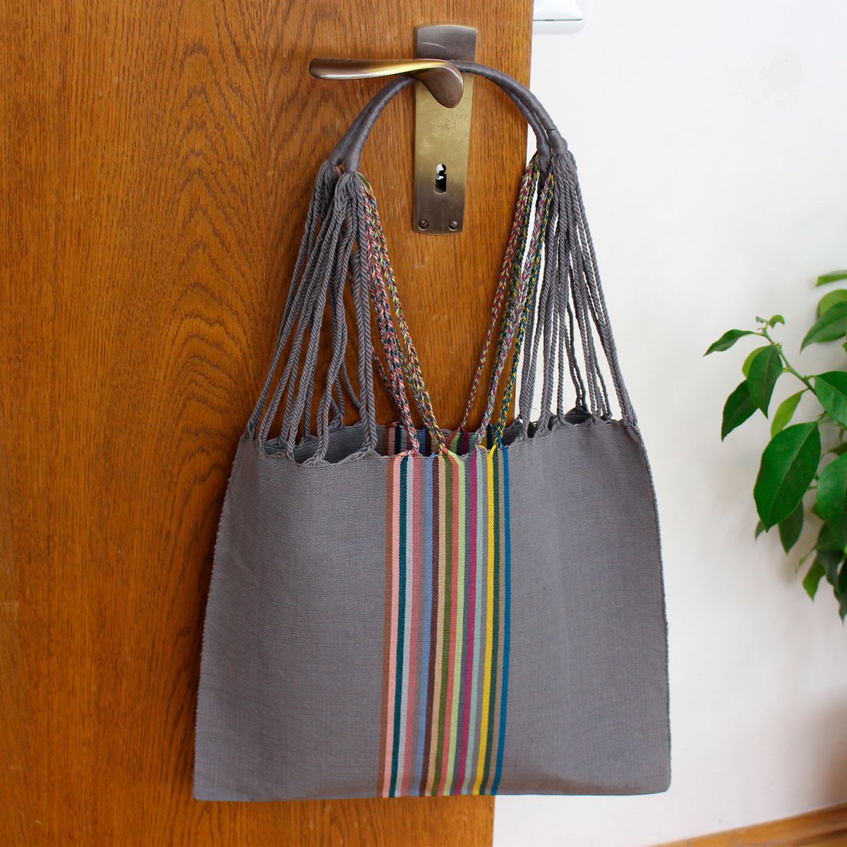 Shopping bag Boho Palmira hand -woven altrosa gray