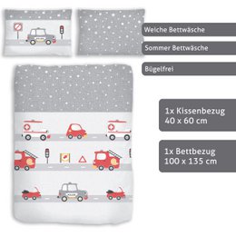 Beaver bed linen set 100x135cm police/fire department in red silver