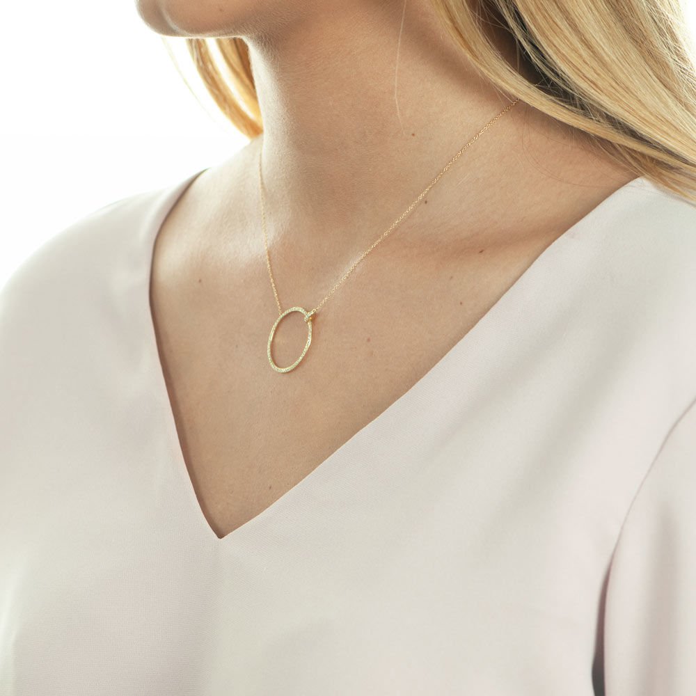 Large circle necklace with diamonds, 18K yellow gold