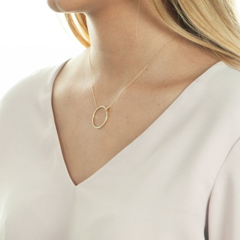 Large circle necklace with diamonds, 18K yellow gold