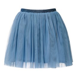 A light blue tulle skirt with a glittery waistband, perfect for a young girl's wardrobe. The skirt features a flared, layered design and is available in sizes 98-104, 110-116, 122-128, 134-140, and 146-152.
