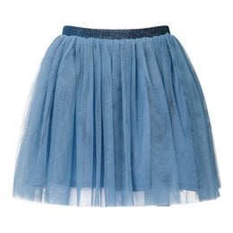 A light blue tulle skirt with a glittery waistband, perfect for a young girl's wardrobe. The skirt features a flared, layered design and is available in sizes 98-104, 110-116, 122-128, 134-140, and 146-152.