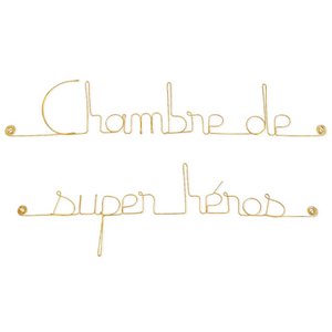 Wanddecoratie in gouden koperdraad voor jongenskamer: "Superheldenkamer" - Geboorte-/verjaardagscadeau - om op te pinnen