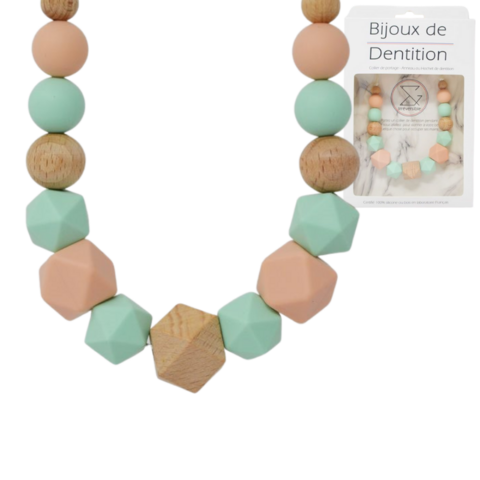 Stillhalskette & Babytragen geometrische Perle Grün / Pink
