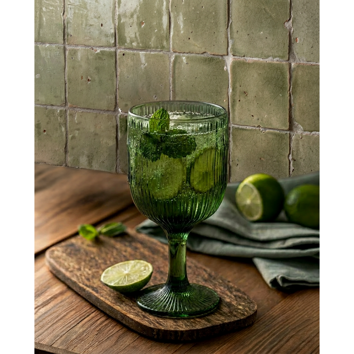 The Moss Ripple Wine Glass - Green