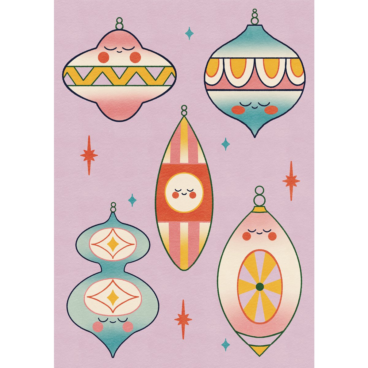 Vintage Kawaii ornamenten wenskaart