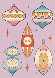 Vintage Kawaii Ornaments Holiday Greeting Card