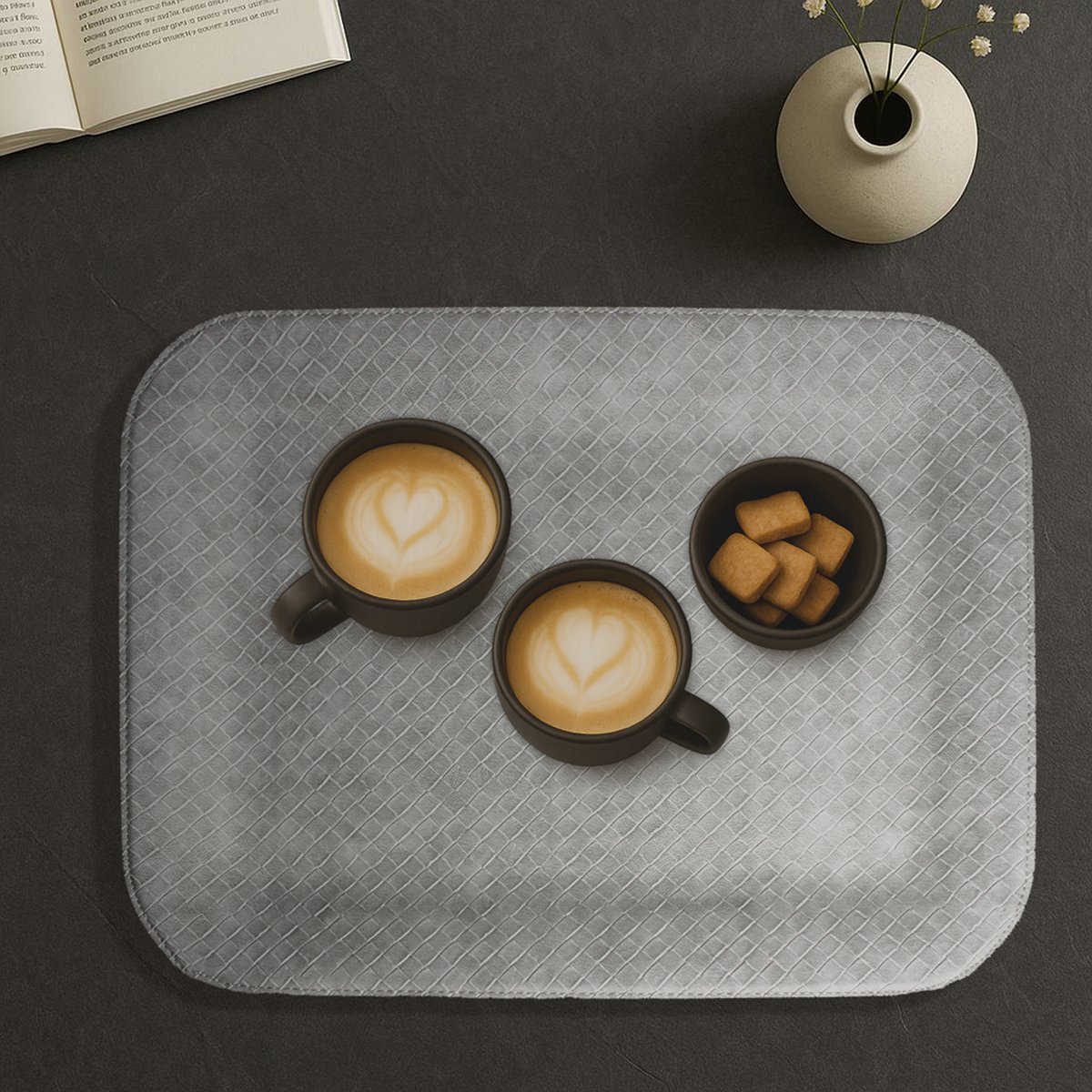 Tablette plate grande bac à motifs gris en cuir synthétique gris en diagonale