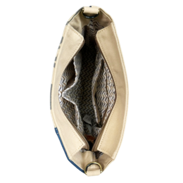 Sunsa dames schoudertas. Schoudertas gemaakt van upcycled jeans en canvas. Handtas vintage retro-stijl. Crossbodytas voor dames met print