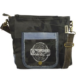 Sac messager Sunsa pour femme. Sac à main fabriqué à partir de jeans et de toile upcyclés. Sac bandoulière forme messager. Sac bandoulière de style vintage. Grand sac bandoulière pour femme.
