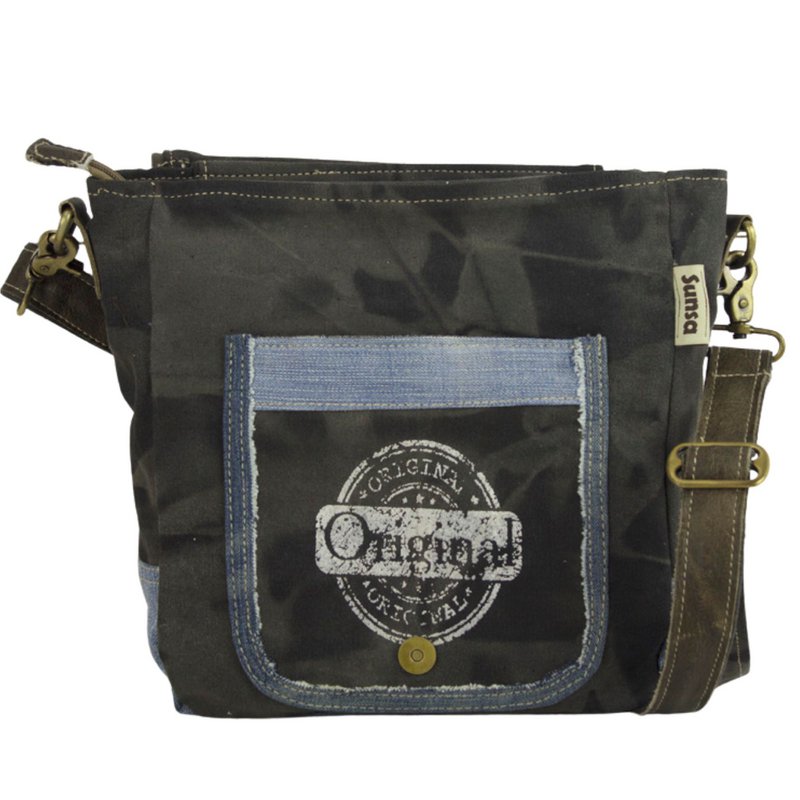 Sac messager Sunsa pour femme. Sac à main fabriqué à partir de jeans et de toile upcyclés. Sac bandoulière forme messager. Sac bandoulière de style vintage. Grand sac bandoulière pour femme.