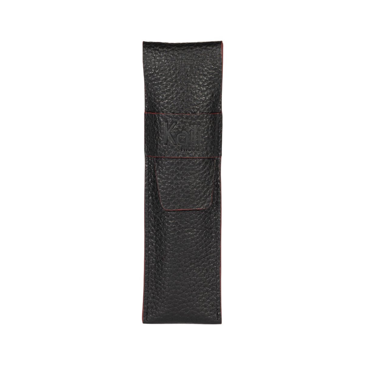 K0028AB | Etui van echt volnerf leer, dollargrain - Zwarte kleur met rode randen - Afmetingen: 4,5 x 16,5 x 1 cm - Verpakking: Geschenkdoos onder/deksel