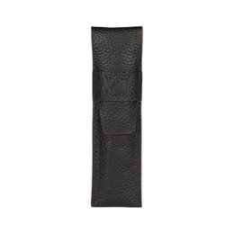K0028AB | Étui à stylos en cuir véritable pleine fleur, grain dollar - Coloris noir avec bords rouges - Dimensions : 4,5 x 16,5 x 1 cm - Packaging : Coffret cadeau fond/couvercle