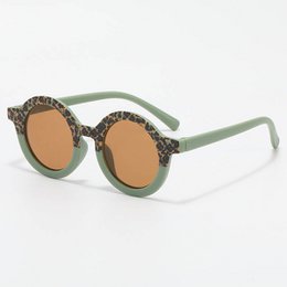 Baby- og børnesolbriller UV400 runde - Sage / Leopard