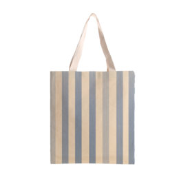 Striped tote bag in blue, green, yellow, and pink colors.