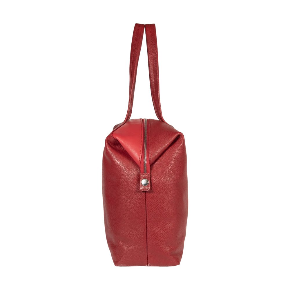 RB2004V | Bolso Shopping Convertible en Top Case en Piel Verdadera Flor Flor dólar/grano claro. Doble asa. Color rojo. Dimensiones: 43 x 36 x 14 cm Embalaje: Bolsa de tela no tejida.
