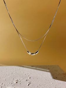 Silver double tower collar Stainless steel Fine mesh oval pearls Coulissa