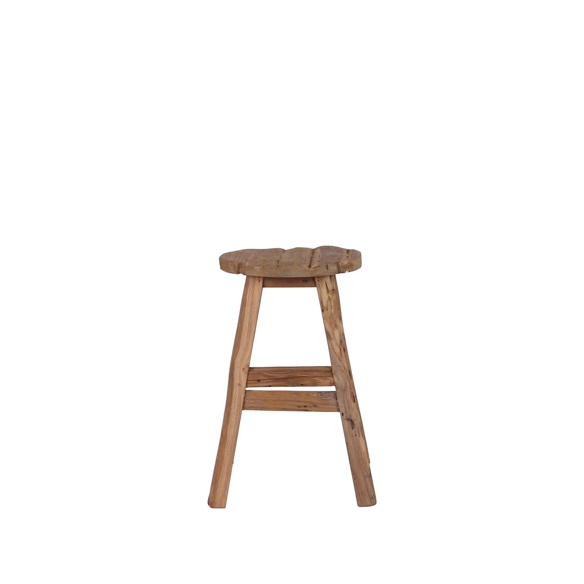 Vintage kruk oud teakhout - rond - 4 poten H: 50 cm