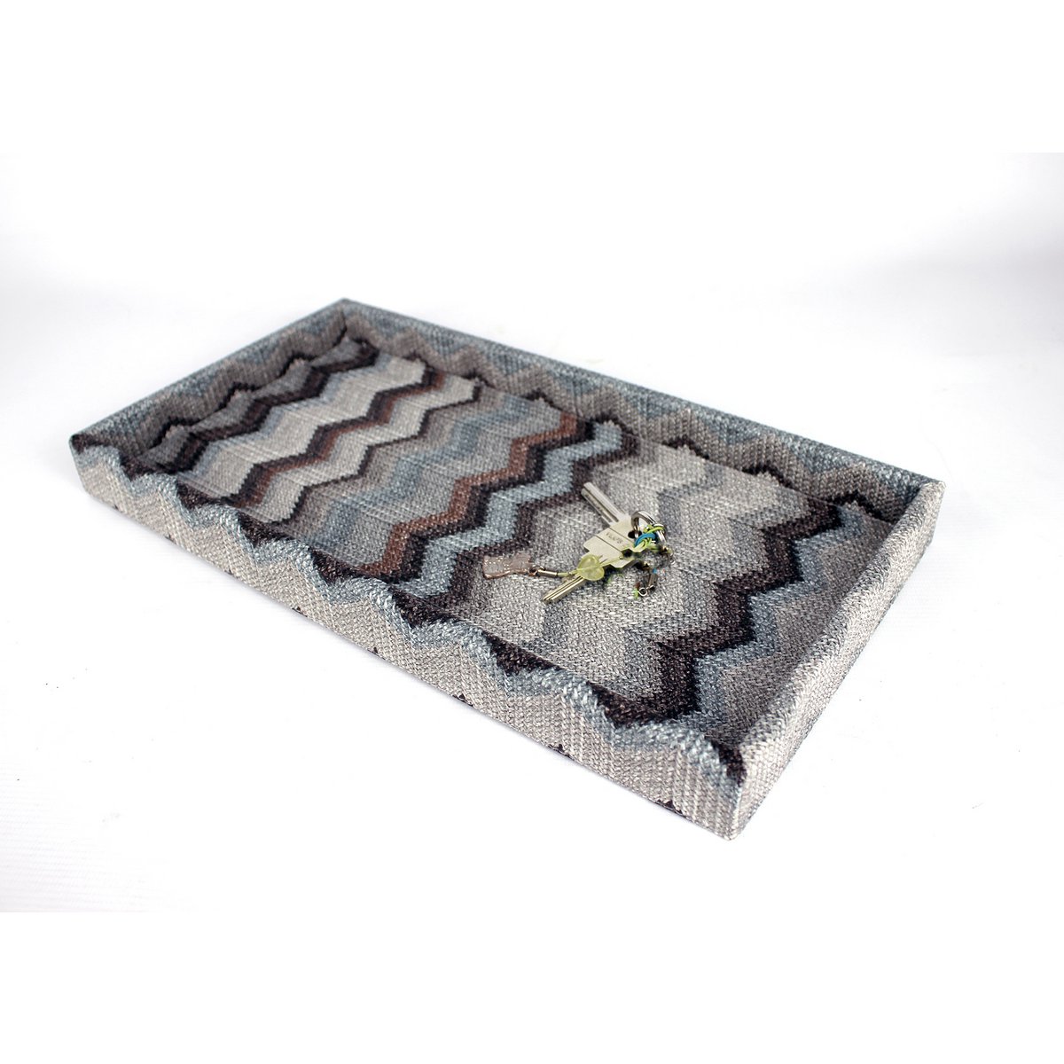 Comprimé plateau cosmétique gris en cuir artificiel rectangulaire zigzag gris