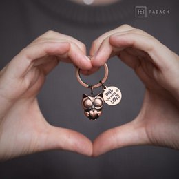 Llavero búho "Owl you need is Love" Owly con corazón y grabado - amuleto de la suerte dulce búho