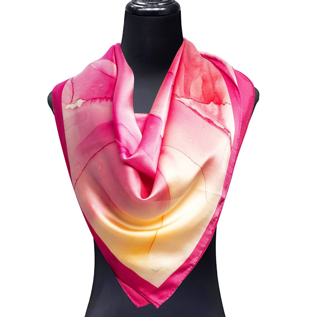 Pink Silk Scarf Square with Fluid Art Print