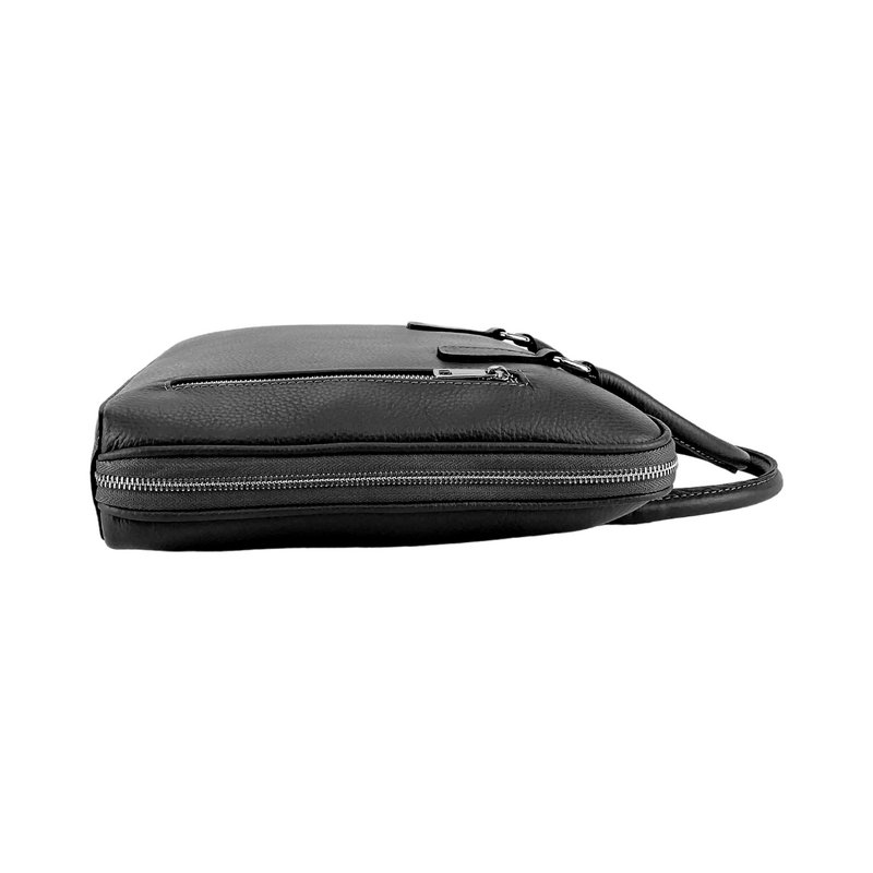 RB1019A | Unisex Business Briefcase i ægte læder Fremstillet i Italien med aftagelig skulderrem. Tilbehør med skinnende nikkelmetal karabinhager - Sort farve - Mål: 37 x 29 x 6,5 cm