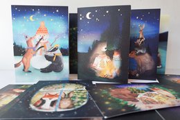 Weihnachtskarte Schlittschuhlaufen mit Foliendruck