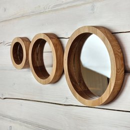 Set di 3 specchi di quercia artigianali per spazi rustici, minimalisti e di fattoria