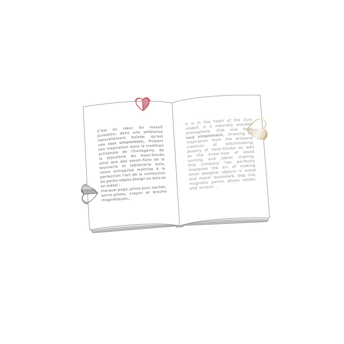 set van 3 metalen clip boekenleggers - hart (rood-mat-goud)