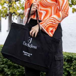 Shoppingtas 'Happiness in your life' - zwart