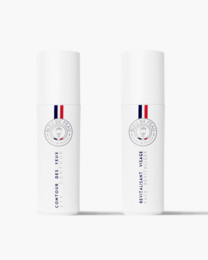 Anti-fatigue box, white cylindrical container with red and blue accents, contains skincare product for men.