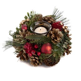 GLSS BALL/PINE/PINEC.VOT.HOLDER BRWN/RD 19CM OTHMES