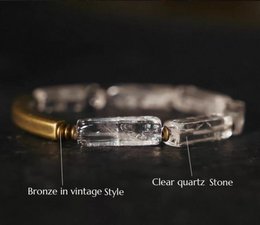 Clear Quartz Square Bar Bracelet with Bronze Charm