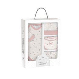 SET 5 PCS(HAT+BODY+GLOVES+BIB)FOR NEW BORN (0-6MONTHS)-100%COTTON-MOD. FLORES BOTANICO - PINK
