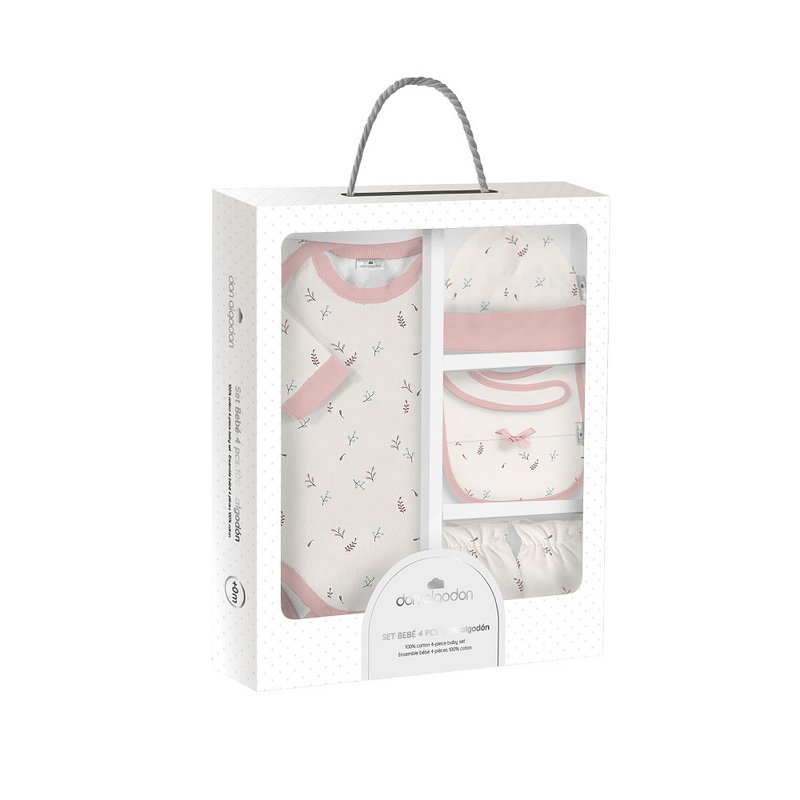 SET 5 PCS(HAT+BODY+GLOVES+BIB)FOR NEW BORN (0-6MONTHS)-100%COTTON-MOD. FLORES BOTANICO - PINK