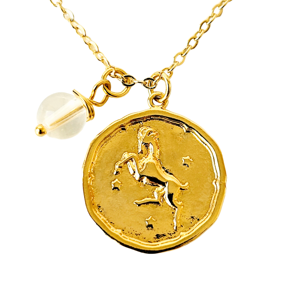 Zodiac Medallion Disc Necklace - Birthstone Pendant