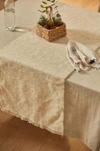 Arga Beige Cotton and Linen Table Runner