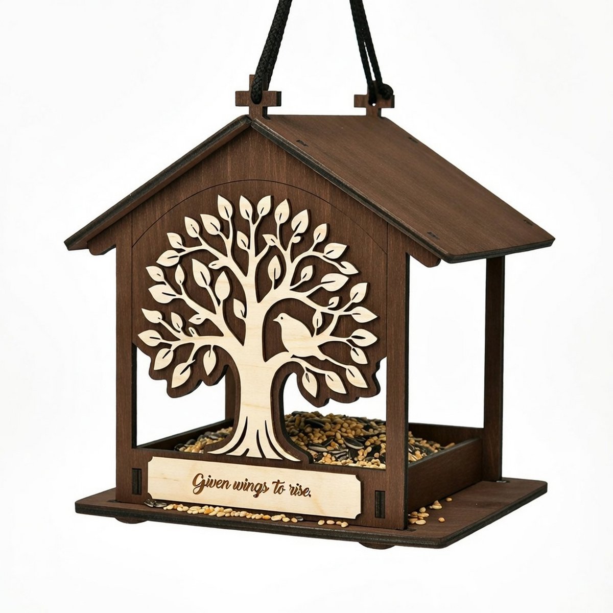 Handgefertigter Vogelfutterspender aus Holz, Garten- und Wildtiergeschenk