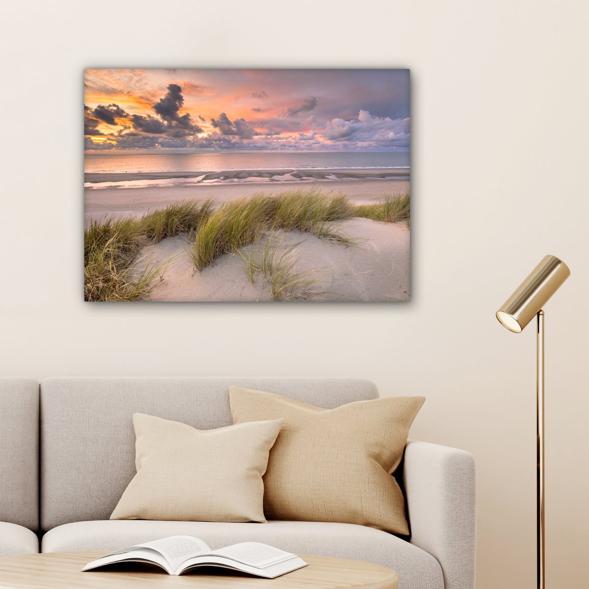 Pintura de lona - Decoración de pared - Sunset - Dune - Playa - Plantas - Mar