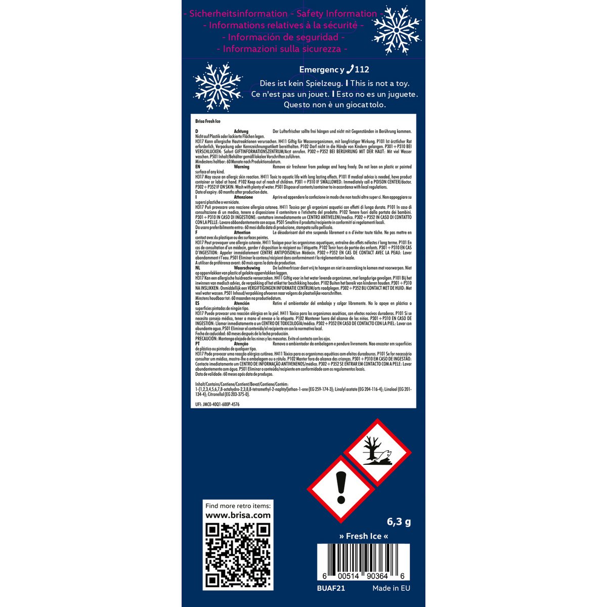 Volkswagen VW T1 Bus Air Freshener - Blue/Fresh Ice *WINTER EDITION*