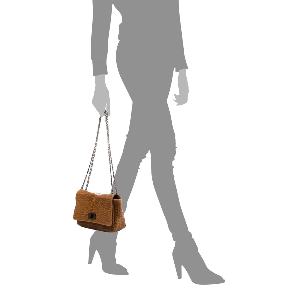 Florence Artegiani. Dalida Women's shoulder bag. Genuine Leather Suede Engraving Snake