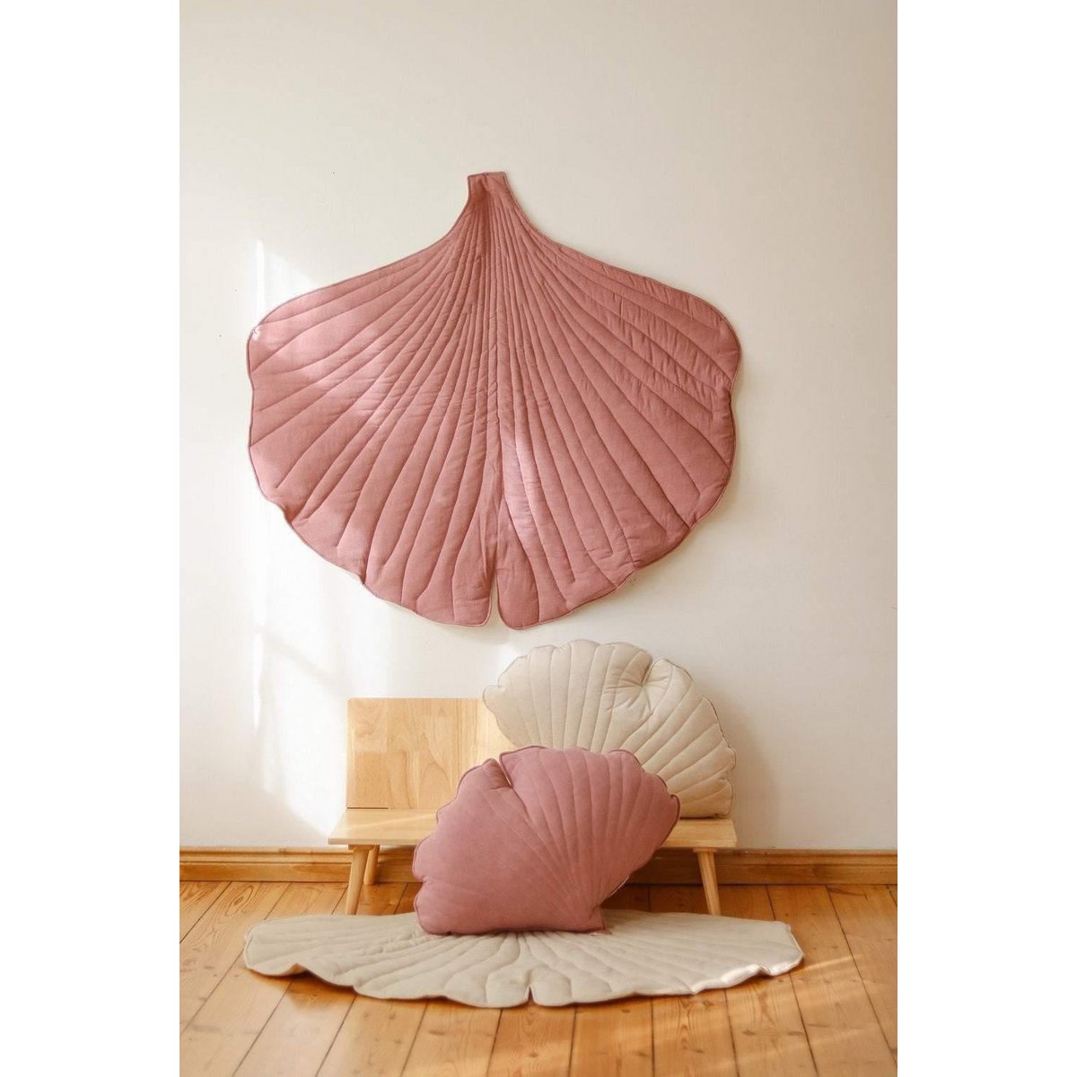 Ginkgo-Blatt-Matte aus Leinen „Dirty Pink“