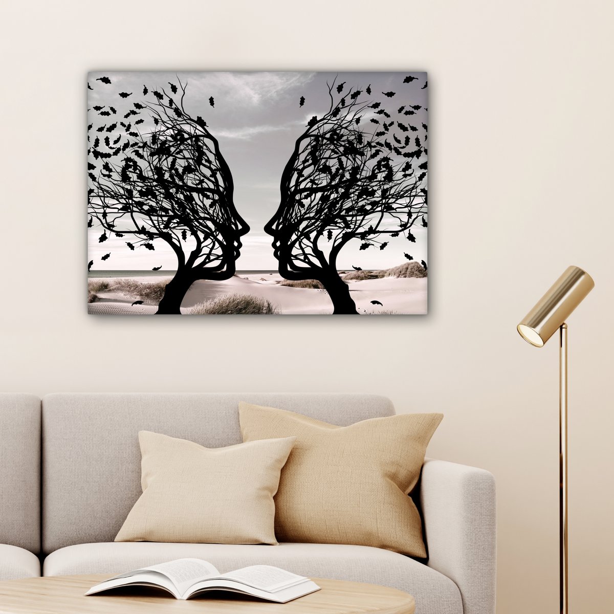 Canvas schilderij  - Wanddecoratie Bomen - Gezicht - Bladeren - Moderne kunst - Muurdecoratie woonkamer - Kamer decoratie modern - Abstracte schilderijen