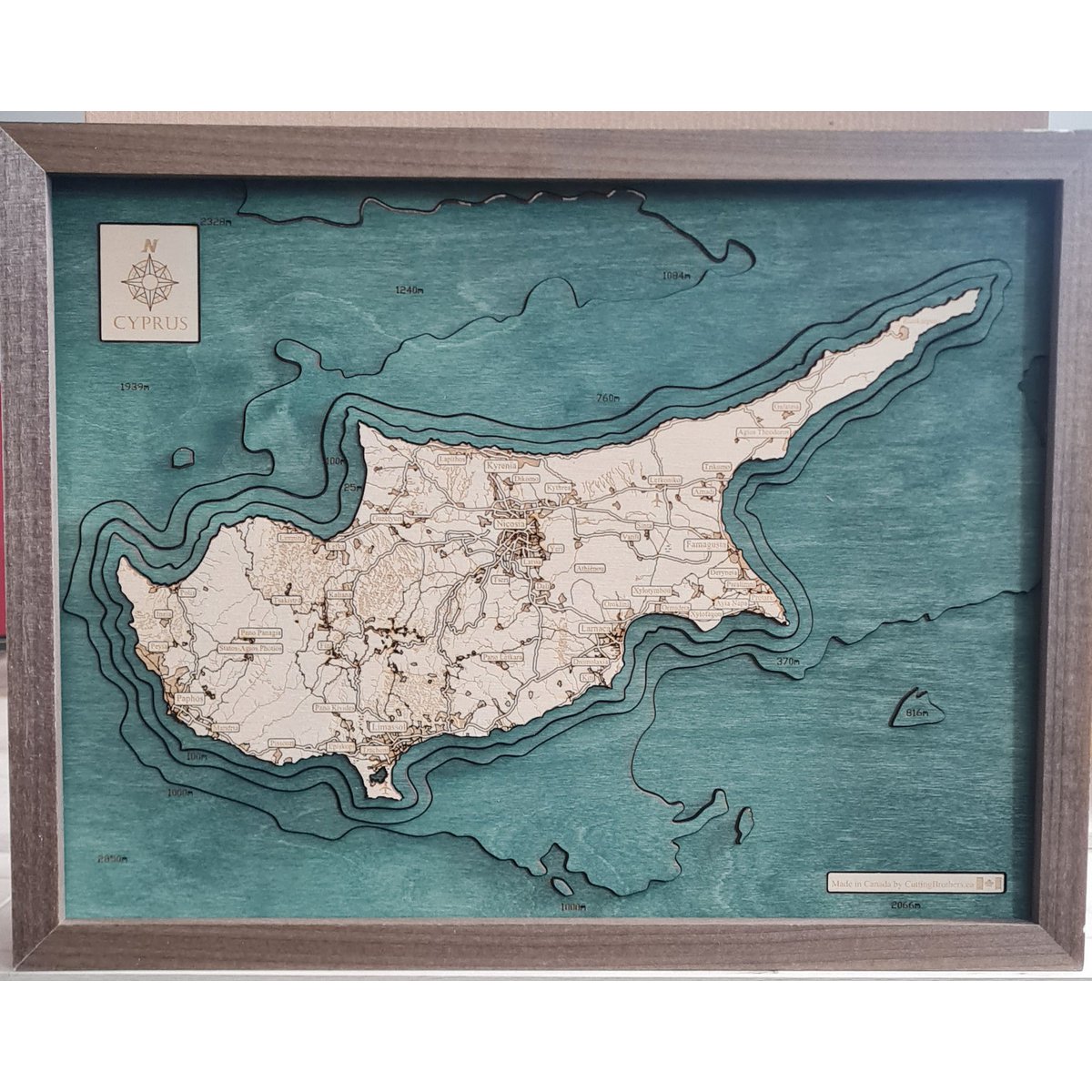 ZYPERN - 3D Holz Wandkarte - Version S