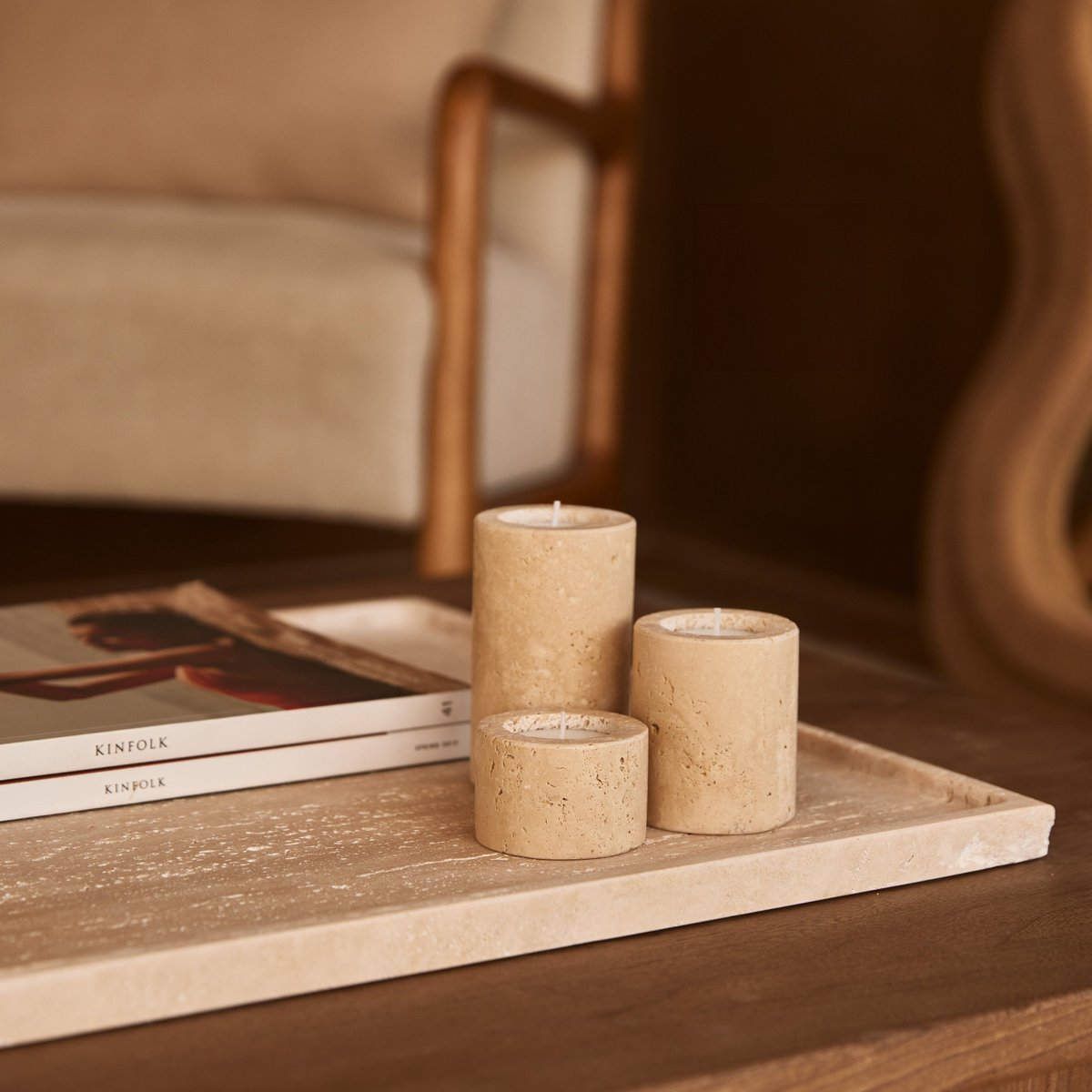 Travertine waxinelichthouder M Ø6x7cm
