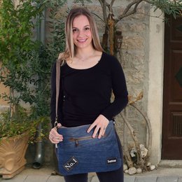 Sac à bandoulière durable Sunsa pour femmes. Sac à bandoulière fabriqué à partir de jeans recyclés et de toile (toile). Sac à main style rétro vintage. Sac bandoulière pour femme.